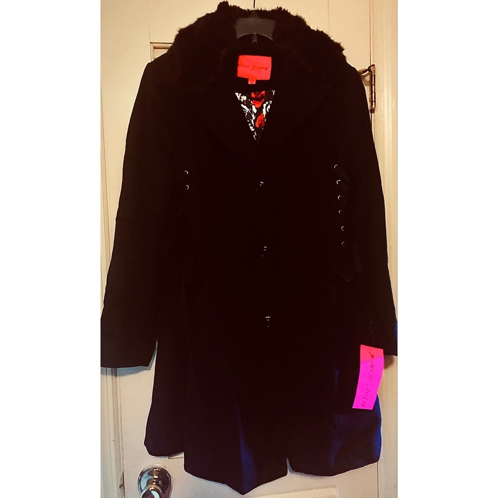 Betsy Johnson Wool Coat with Detachable Fur collar